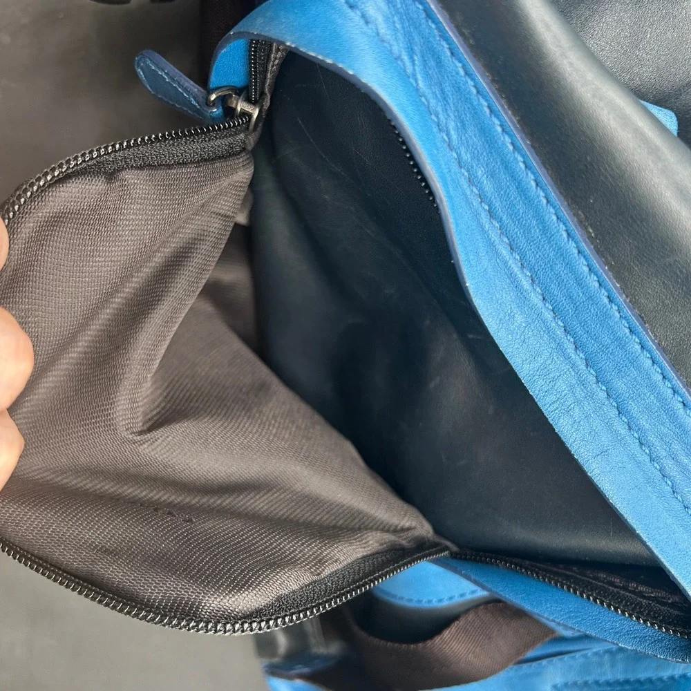 Coach Manhattan Leather Backpack Black Blue Colorblock Buckle Drawstring Bag